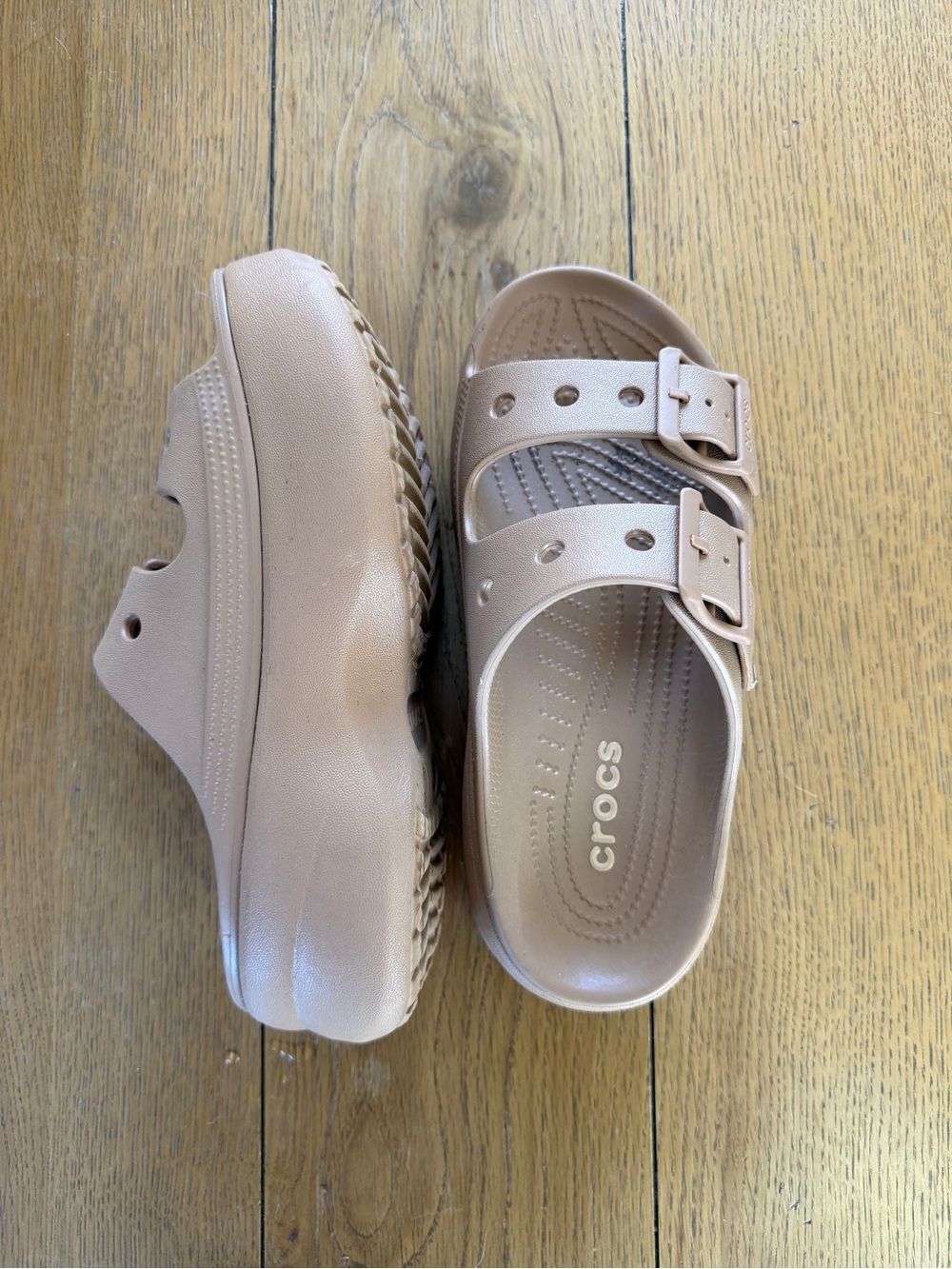 CROCS Platform Double Buckle Slide Sandals in Blush Pink - Picture 2 of 7